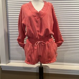 Free People Coral V-Neck Romper with Drawstring Waist